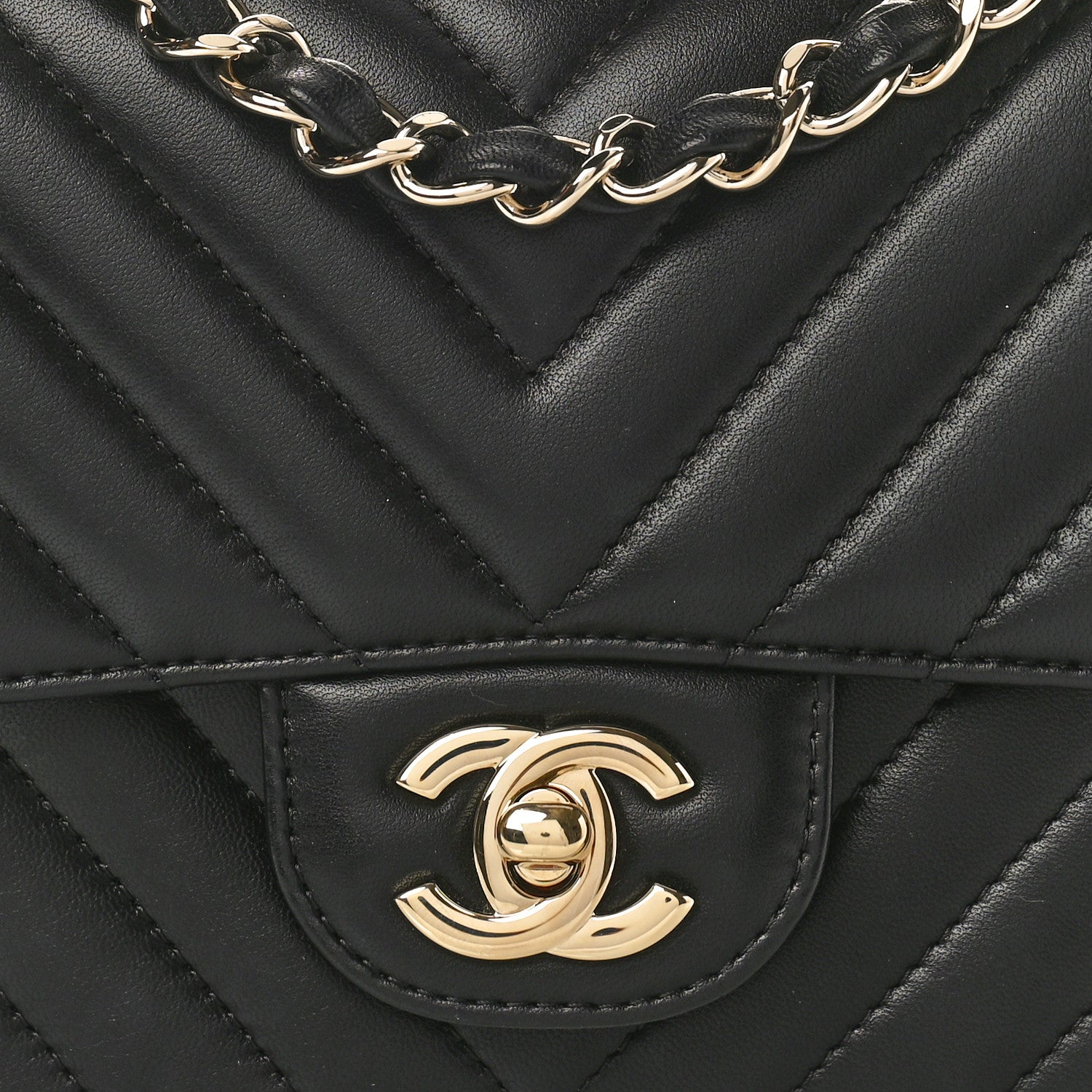 Chanel Lambskin Chevron Quilted Mini Square Flap Black 8 of 11