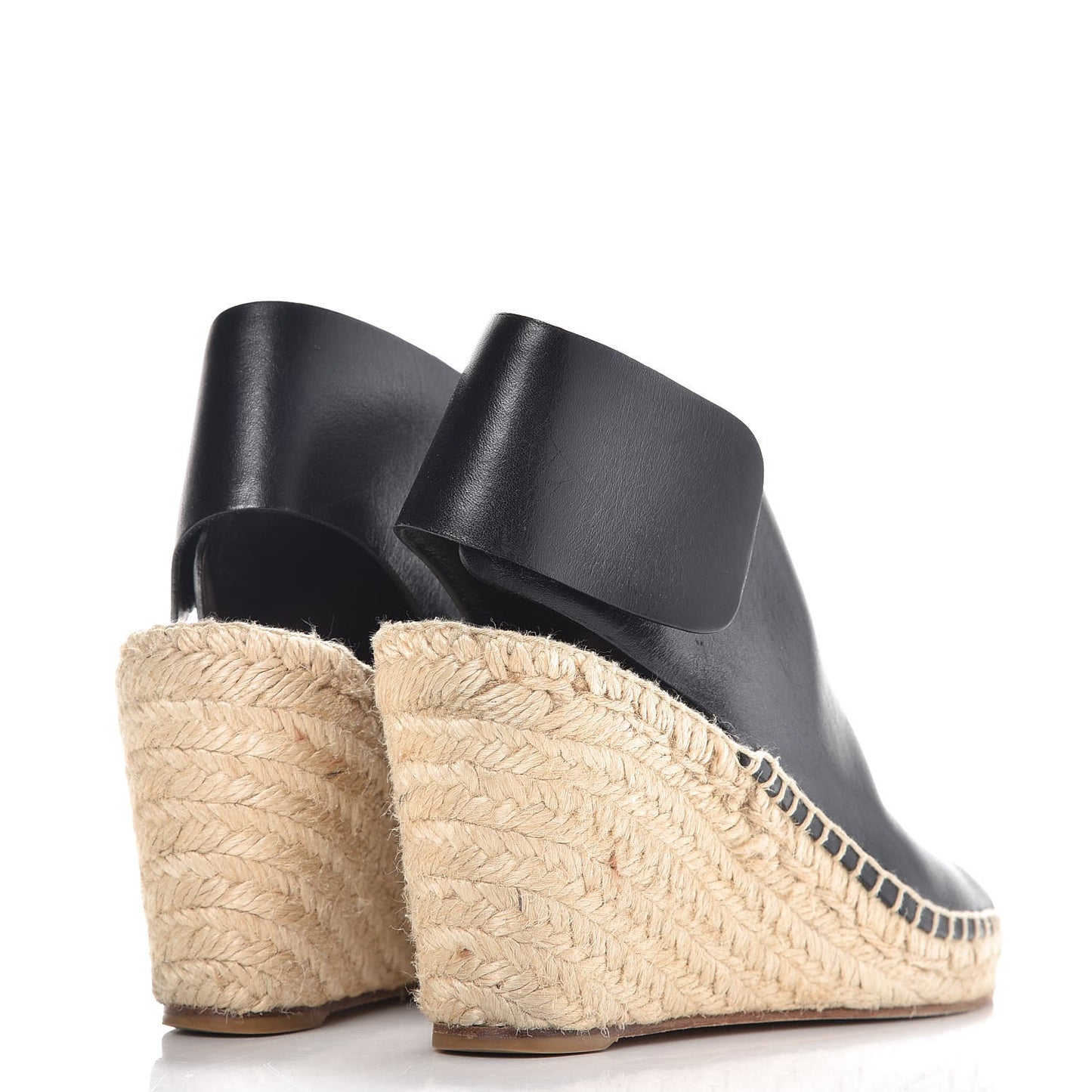 Calfskin Espadrille Wedge Sandals 37 Black