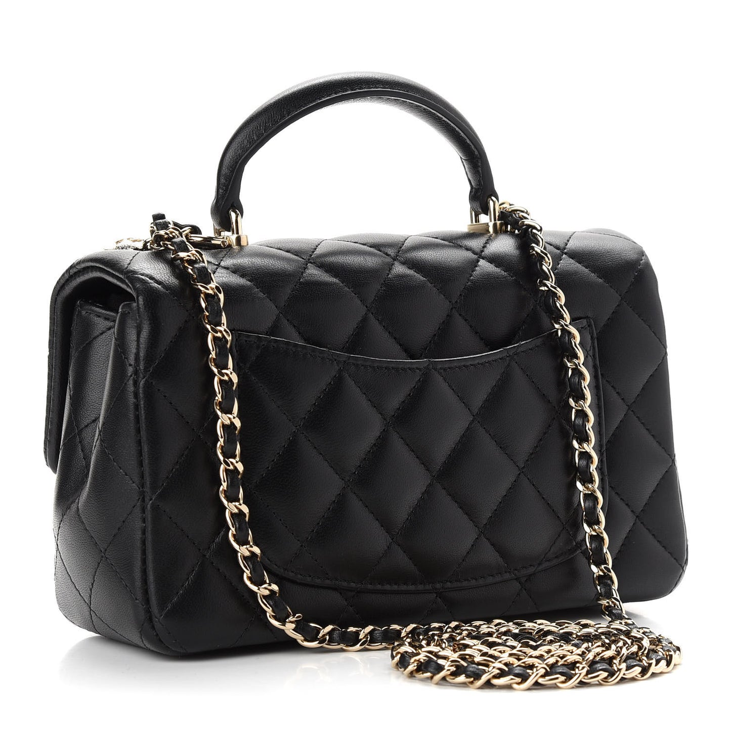 Lambskin Quilted Mini Lion Charm Top Handle Rectangular Flap Black