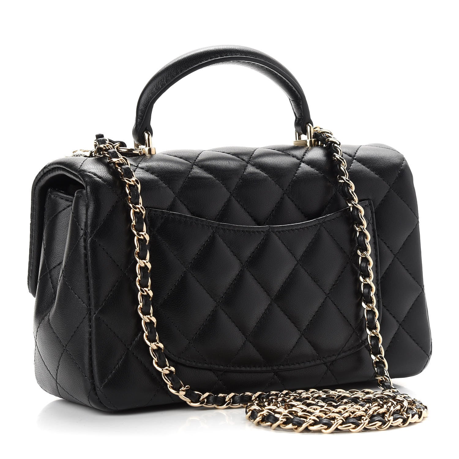 Chanel Lambskin Quilted Mini Lion Charm Top Handle Rectangular Flap Black 3 of 9