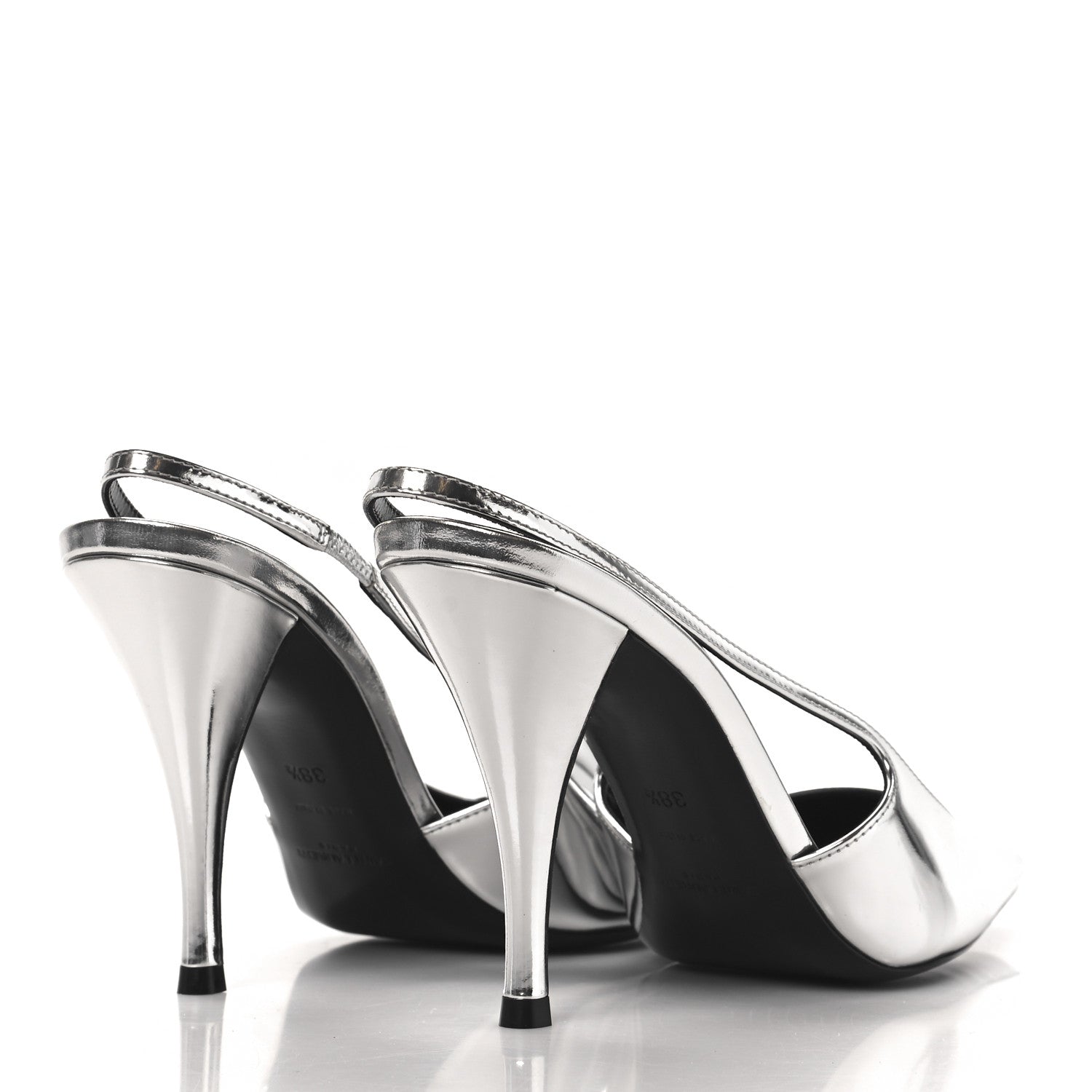 Saint Laurent Patent Tom 90 Dream Slingback Pumps 38.5 Argento 5 of 10