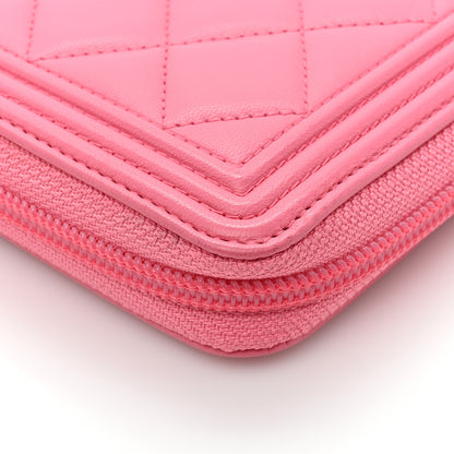 Chanel Lambskin Quilted Boy Zip Around Wallet Pink 17 of 18