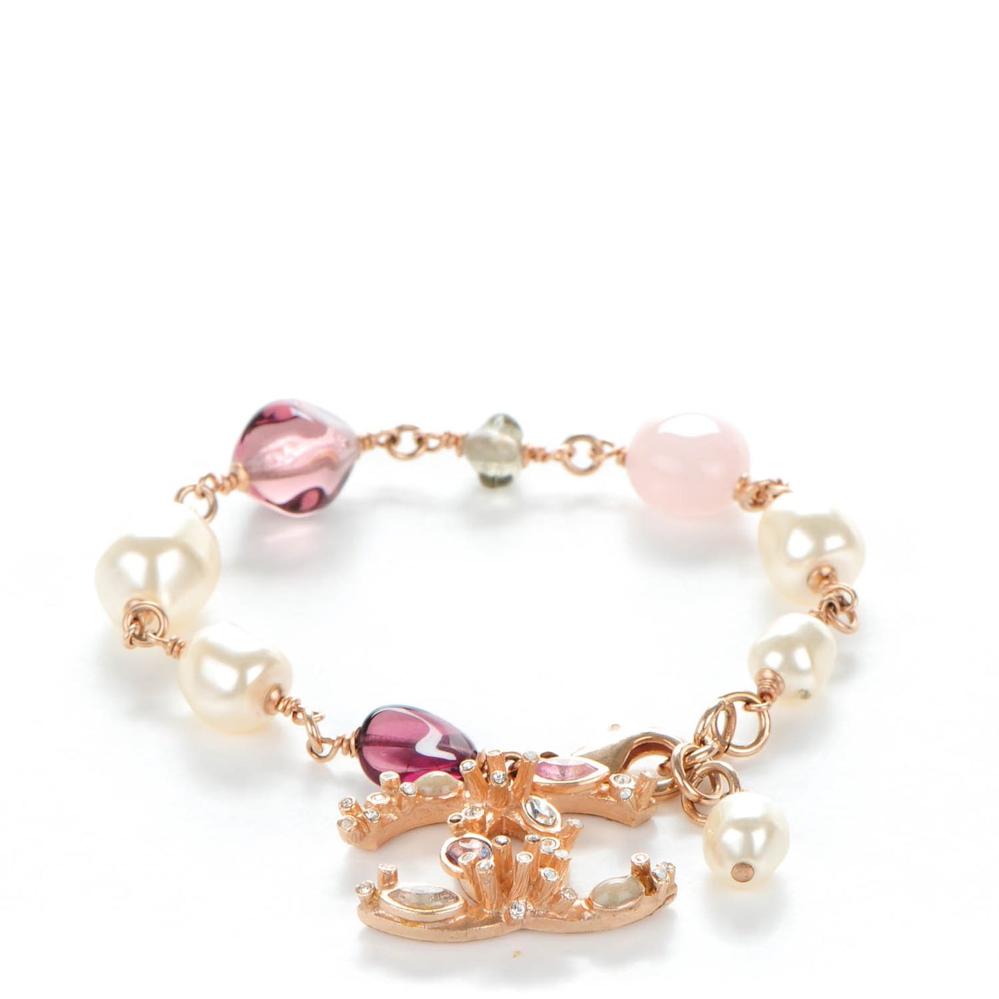 Pearl Beaded Crystal CC Bracelet Gold Pink