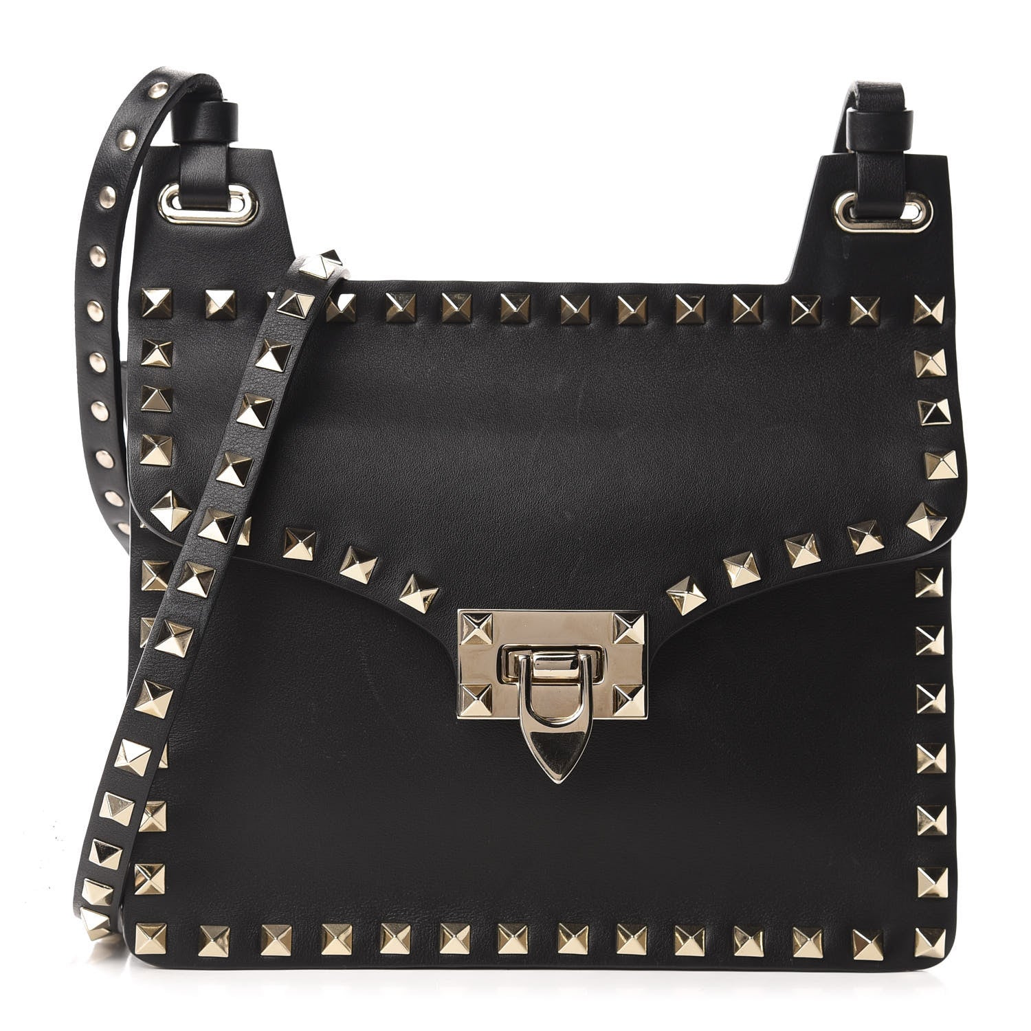 Valentino Garavani Calfskin Rockstud Crossbody Messenger Bag Black 1 of 11