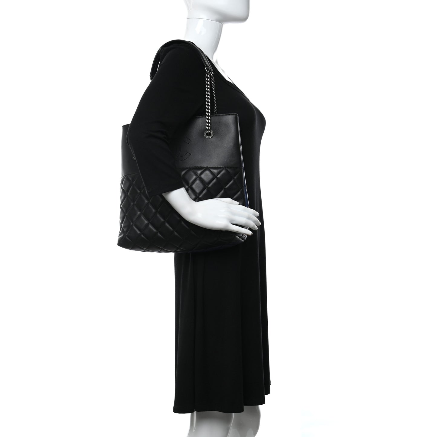 Lambskin Quilted Small Urban Delight Tote Black Blue