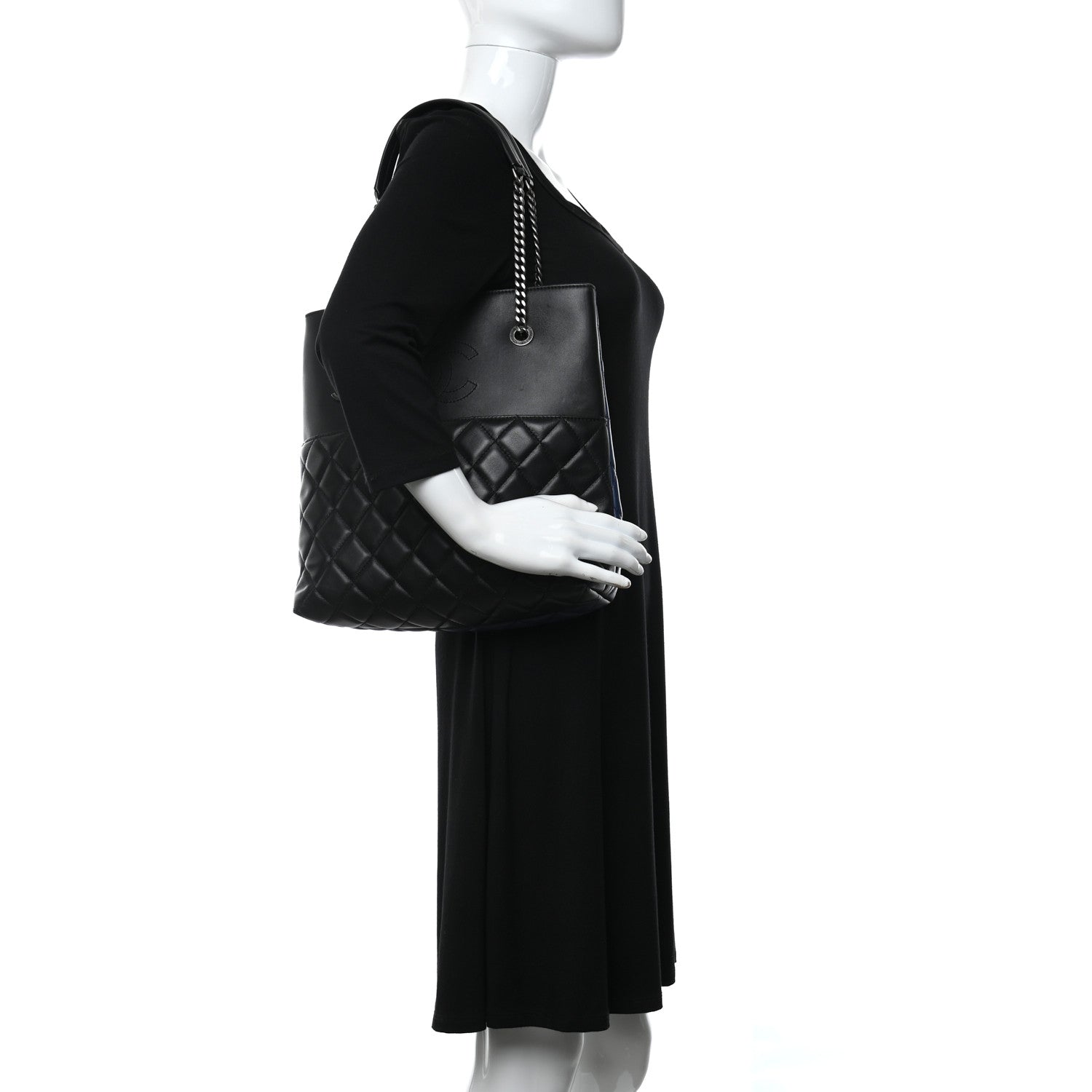 Chanel Lambskin Quilted Small Urban Delight Tote Black Blue 3 of 15