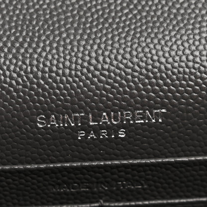 Saint Laurent Grain De Poudre Matelasse Chevron Monogram Envelope Chain Wallet Asphalt White 6 of 14