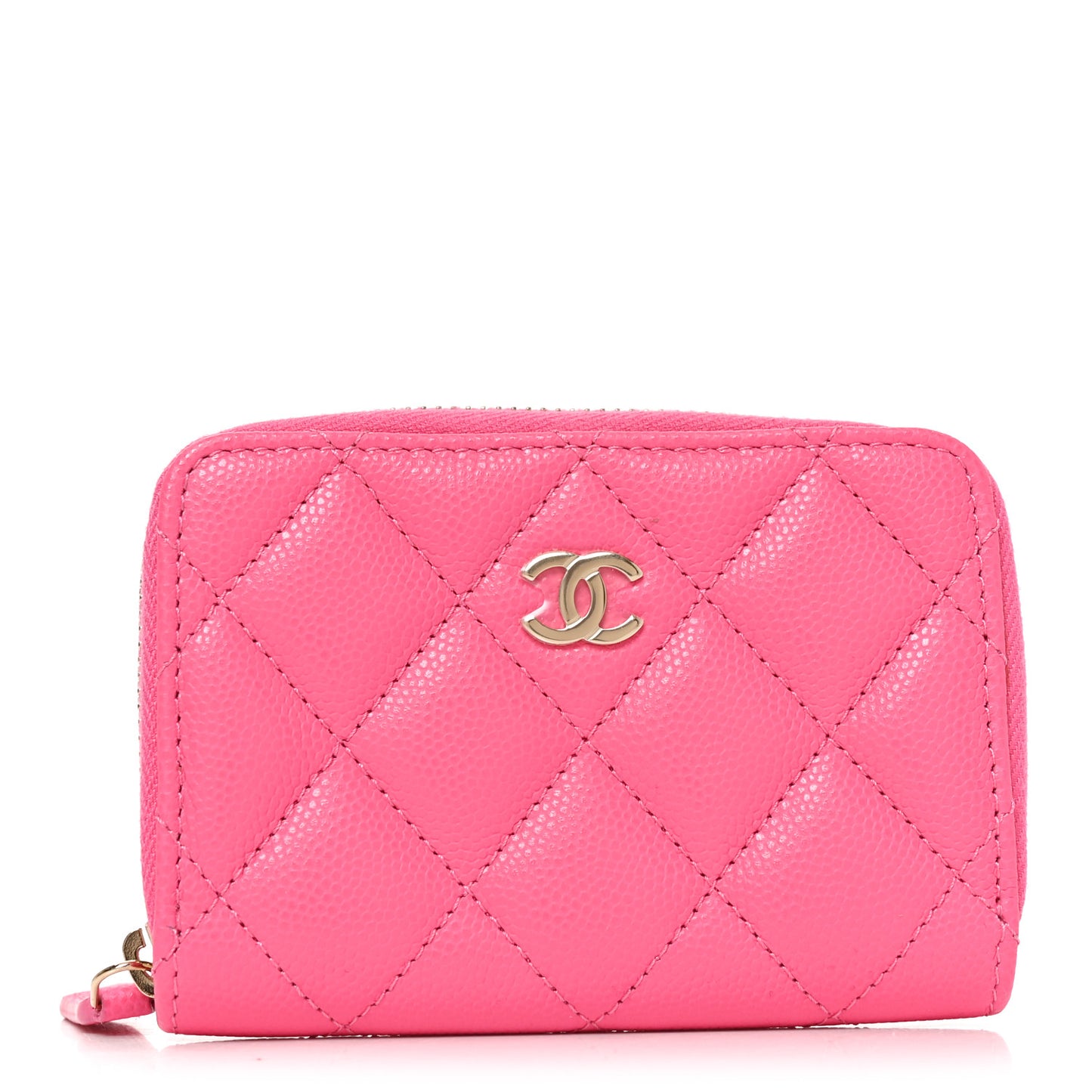 Caviar Quilted Zip Coin Purse Pink