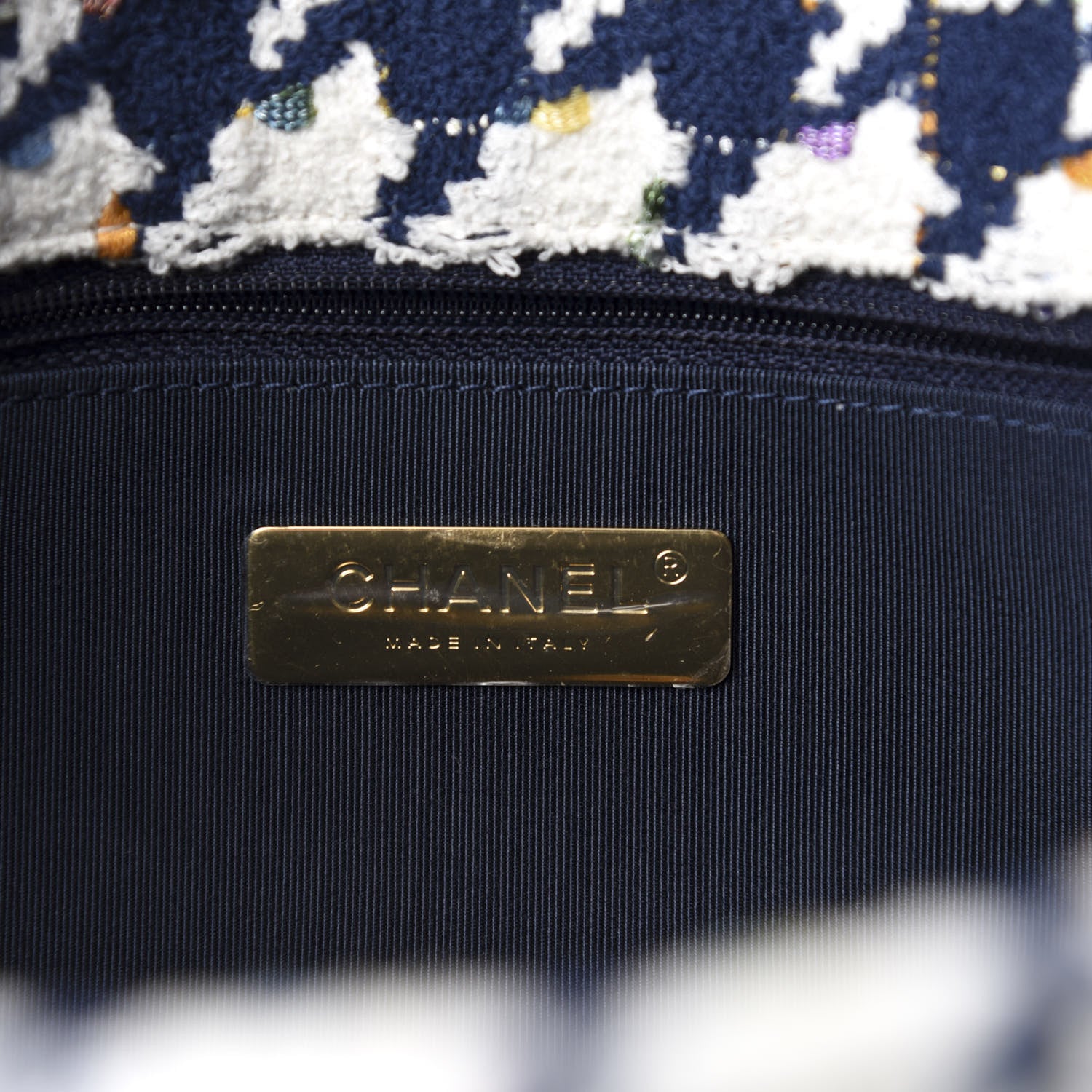 Chanel Tweed Quilted Large 19 Flap Ecru Navy Blue Multicolor 8 of 10