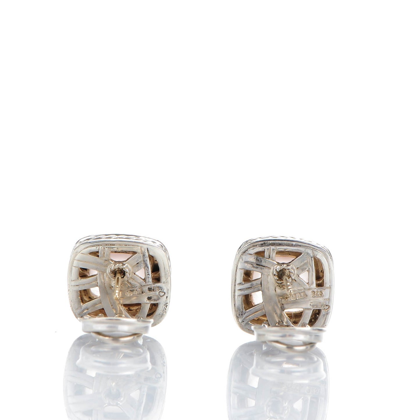 Sterling Silver Pave Diamond Rose Quartz 11mm Albion Earrings