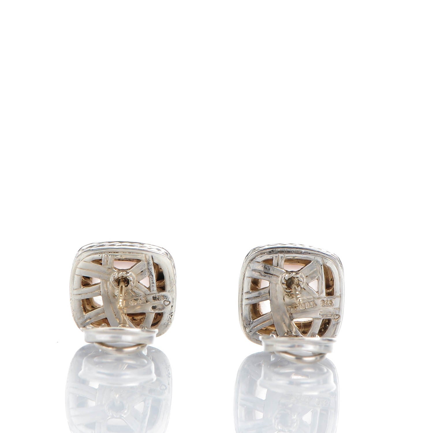 David Yurman Sterling Silver Pave Diamond Rose Quartz 11mm Albion Earrings 3 of 4