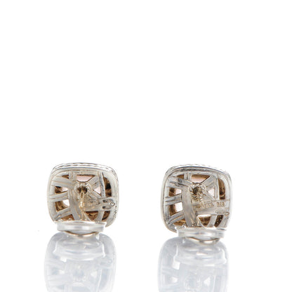 David Yurman Sterling Silver Pave Diamond Rose Quartz 11mm Albion Earrings 3 of 4