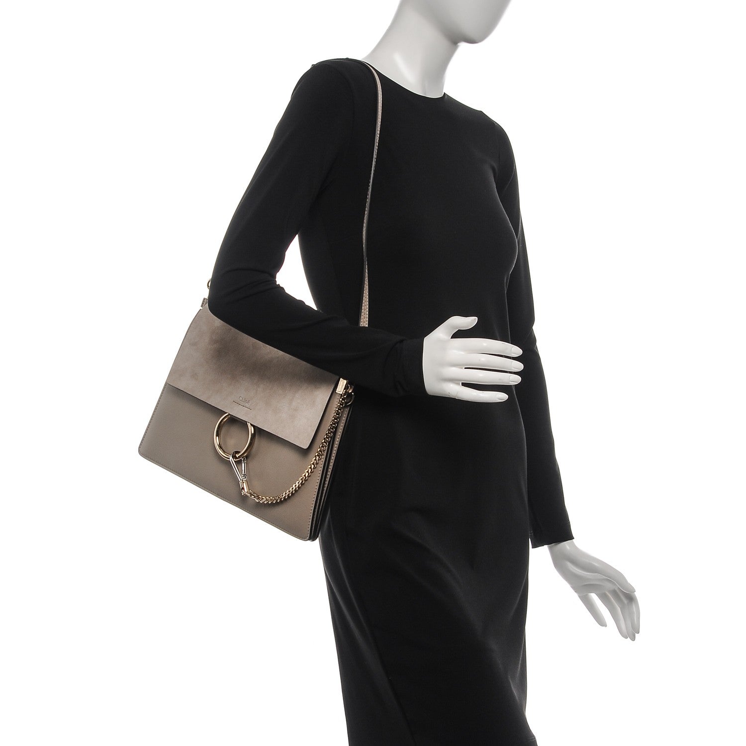 Chloe Calfskin Suede Medium Faye Shoulder Bag Motty Grey 2 of 7