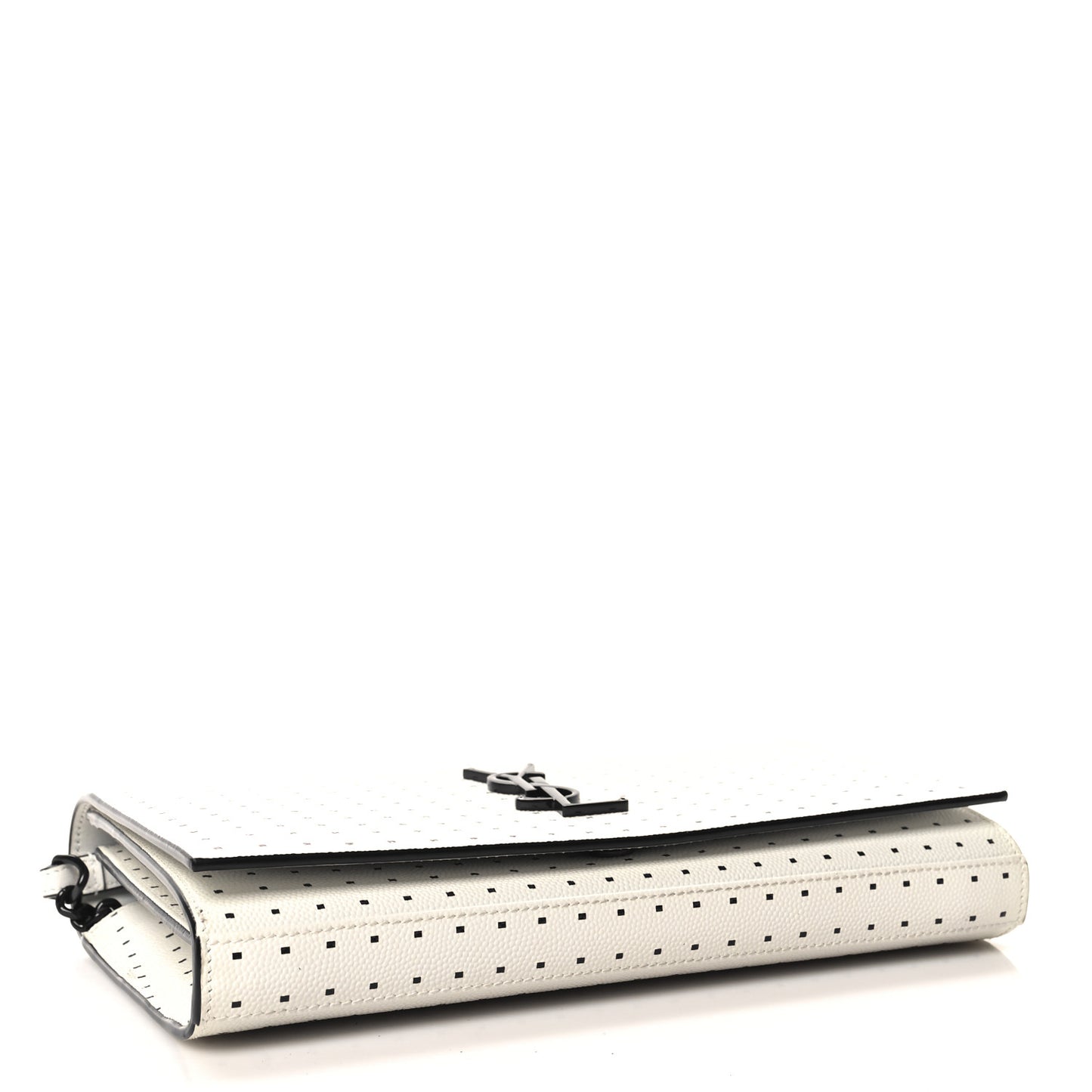 Grain De Poudre Square Dot Print Monogram Chain Wallet White Matte Black