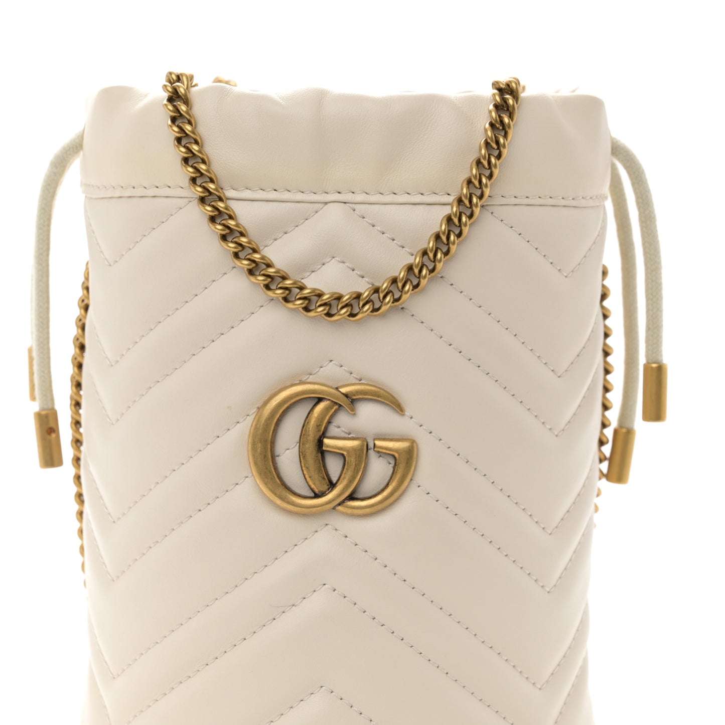 Calfskin Matelasse Mini GG Marmont 2.0 Bucket Bag White