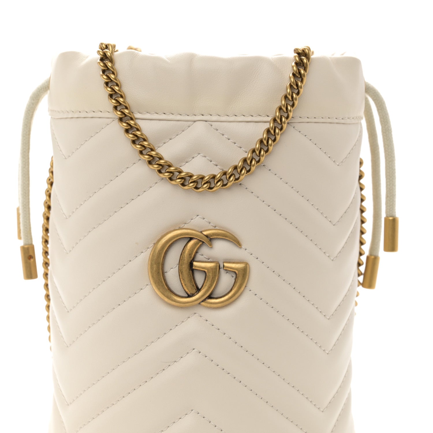 Gucci Calfskin Matelasse Mini GG Marmont 2.0 Bucket Bag White 7 of 10