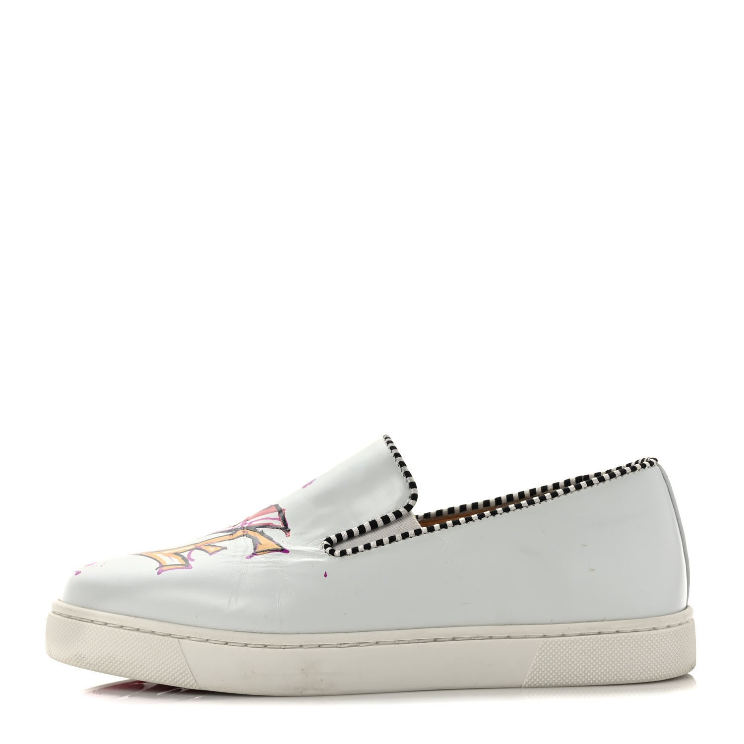 Christian Louboutin Calfskin Womens Loubi Love Flat Sneakers 35.5 White Multicolor 1 of 8