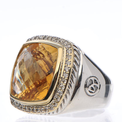David Yurman Sterling Silver 18K Yellow Gold Diamond Champagne Citrine 14mm Albion Ring 52 6 3 of 5