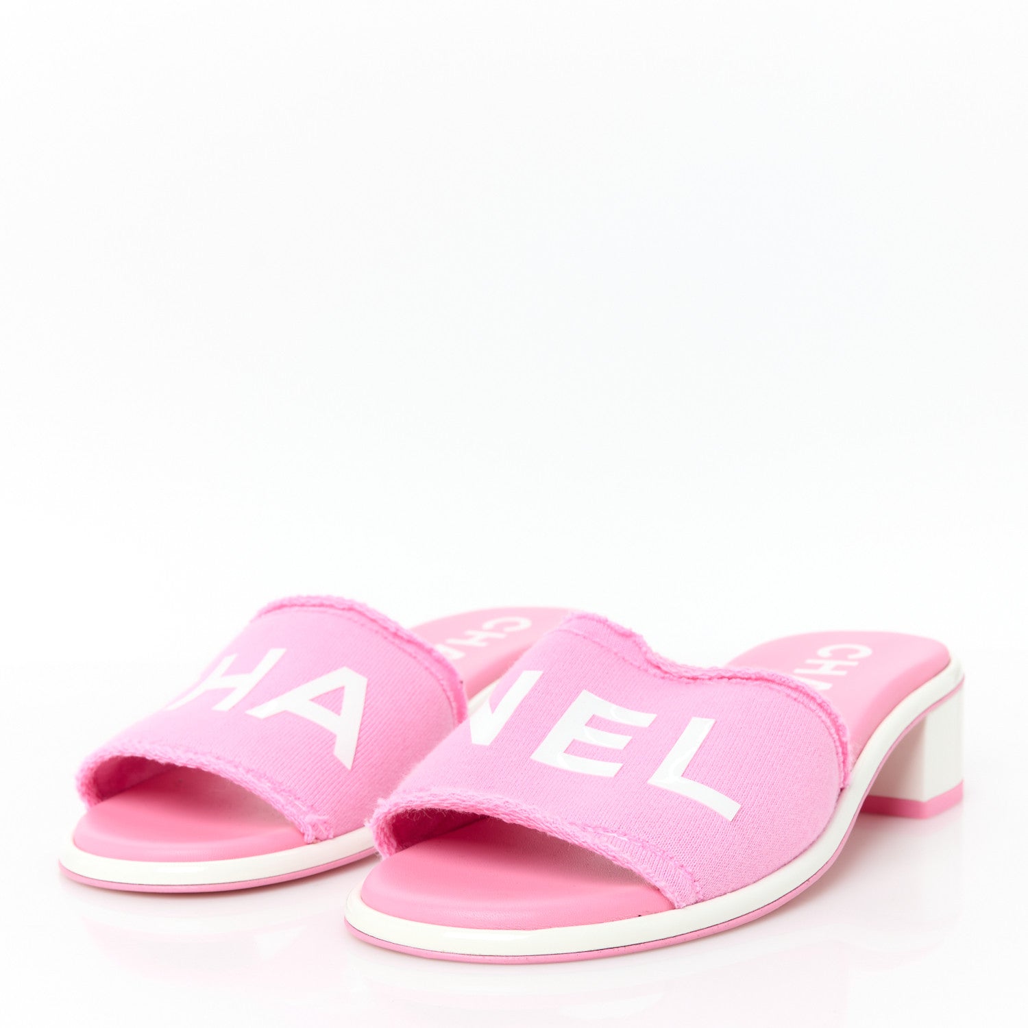 Chanel Cotton Logo Mule Sandals 36.5 Pink White 3 of 8