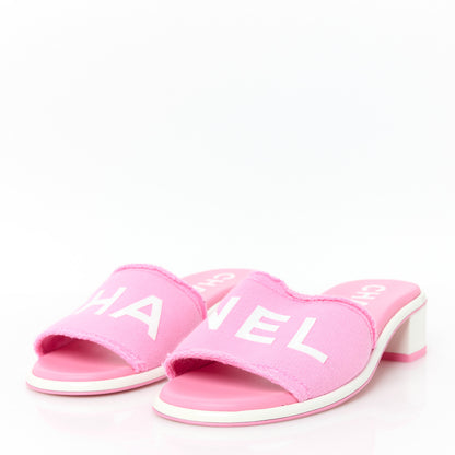 Chanel Cotton Logo Mule Sandals 36.5 Pink White 3 of 8
