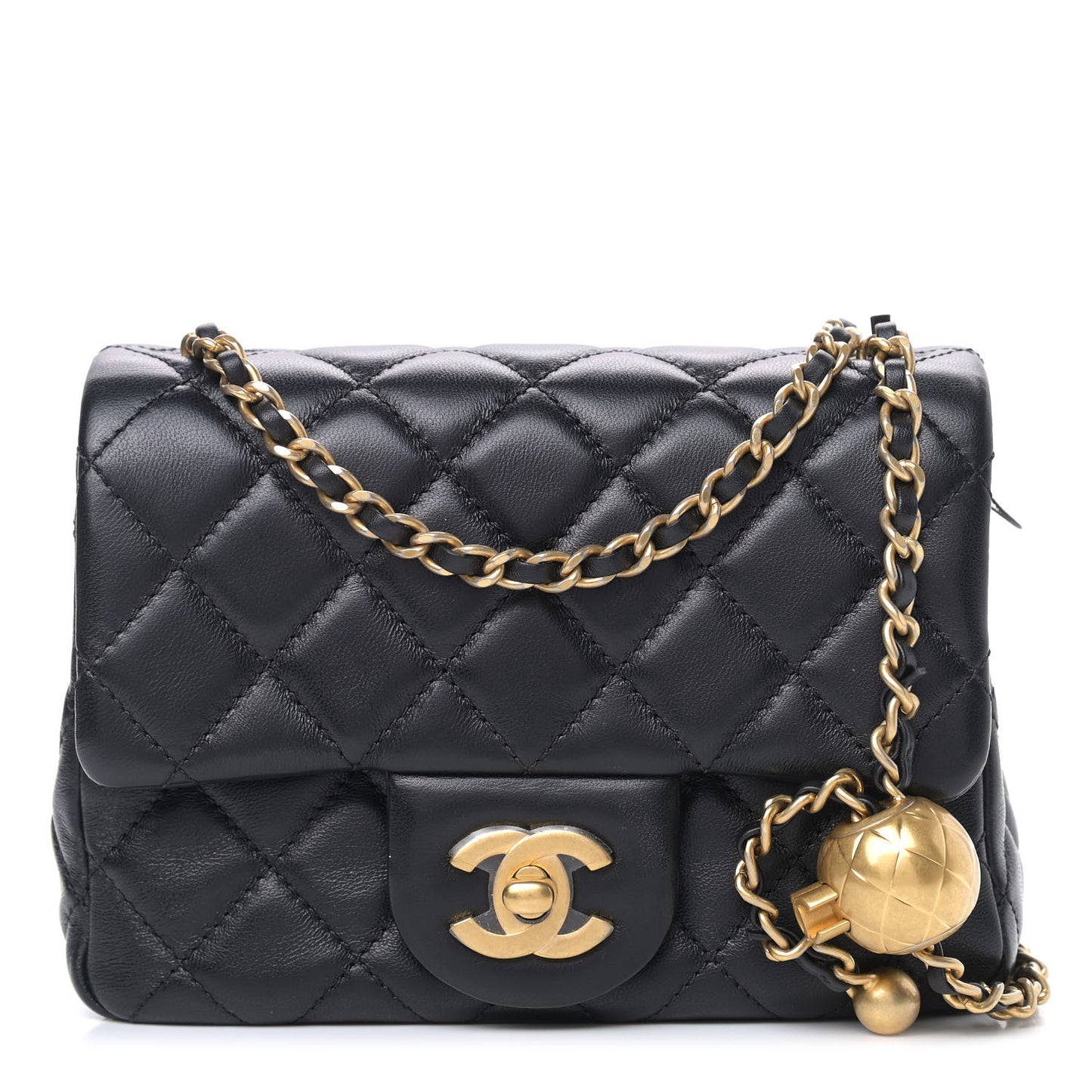 Lambskin Quilted Mini Pearl Crush Flap Black