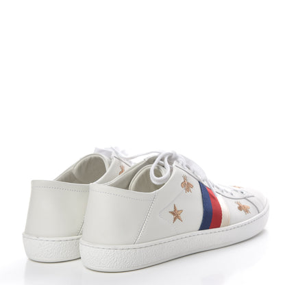 Gucci Calfskin Bee Star Embroidered Sylvie Web Ace Sneakers 40 White 4 of 10
