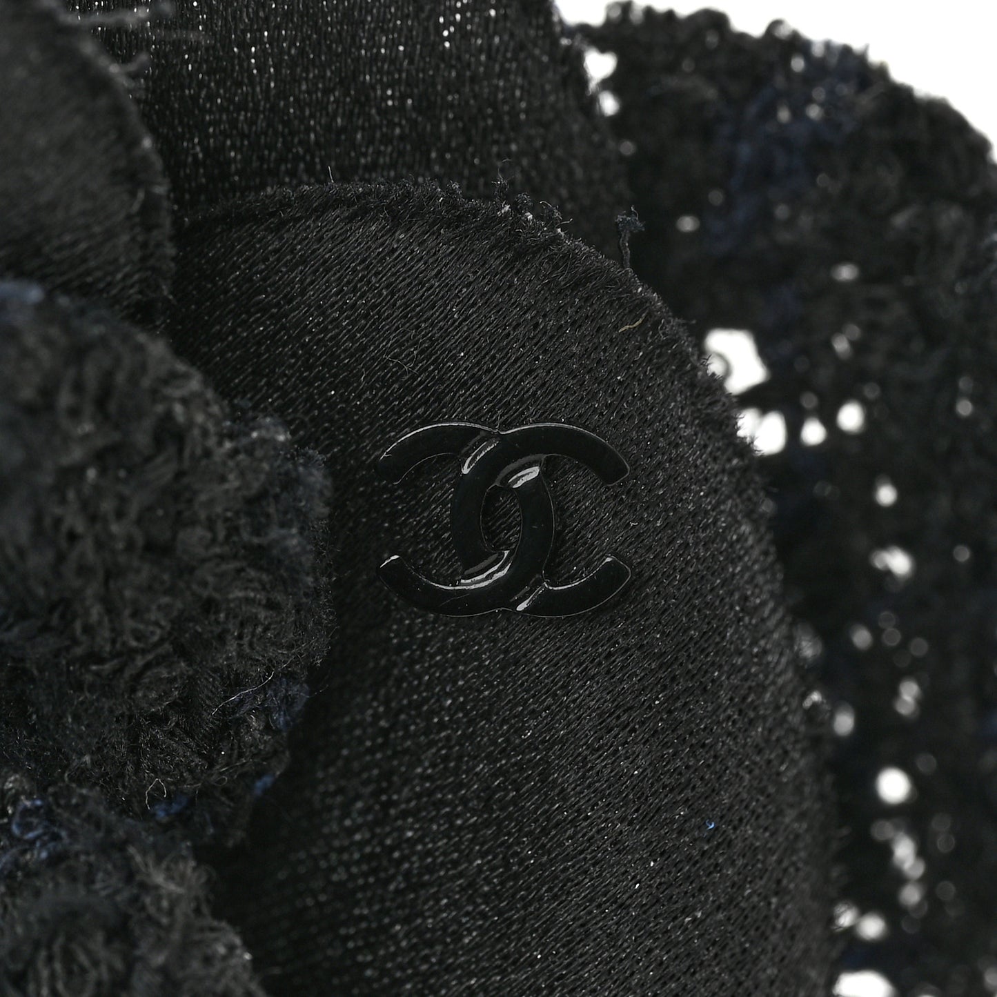 Tweed Fabric Camellia Pin Brooch Black
