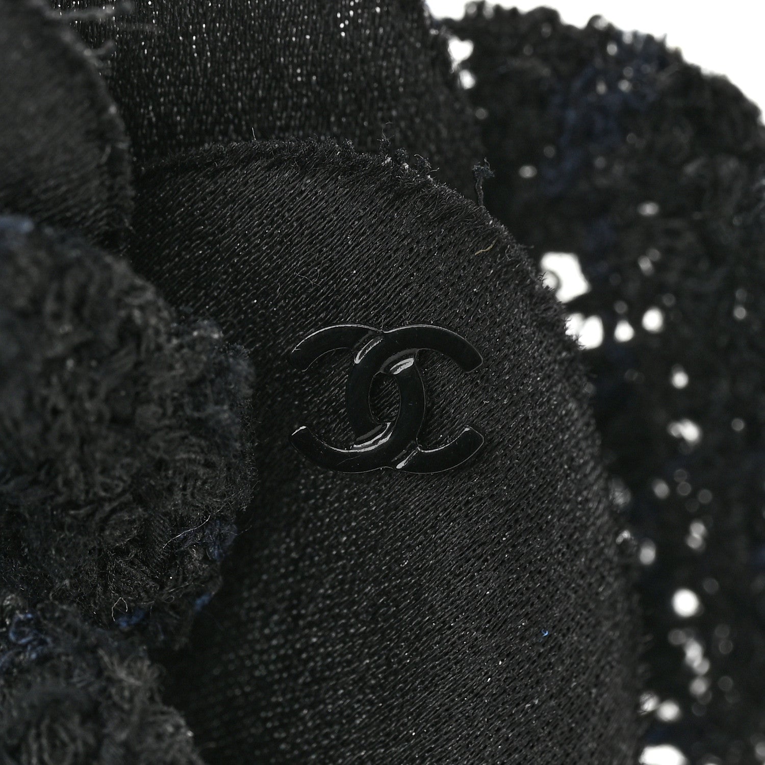 Chanel Tweed Fabric Camellia Pin Brooch Black 5 of 7
