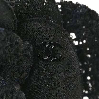 Chanel Tweed Fabric Camellia Pin Brooch Black 5 of 7