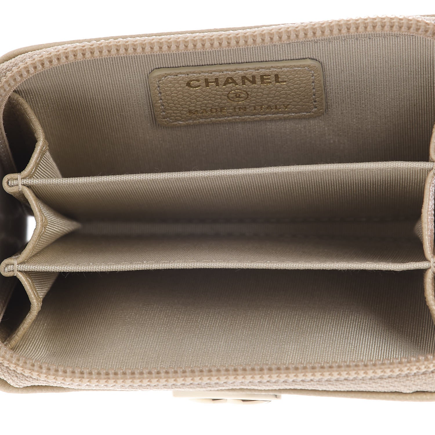 Chanel Metallic Caviar Quilted Boy Zip Around Coin Purse Wallet Light Gold 5 of 7