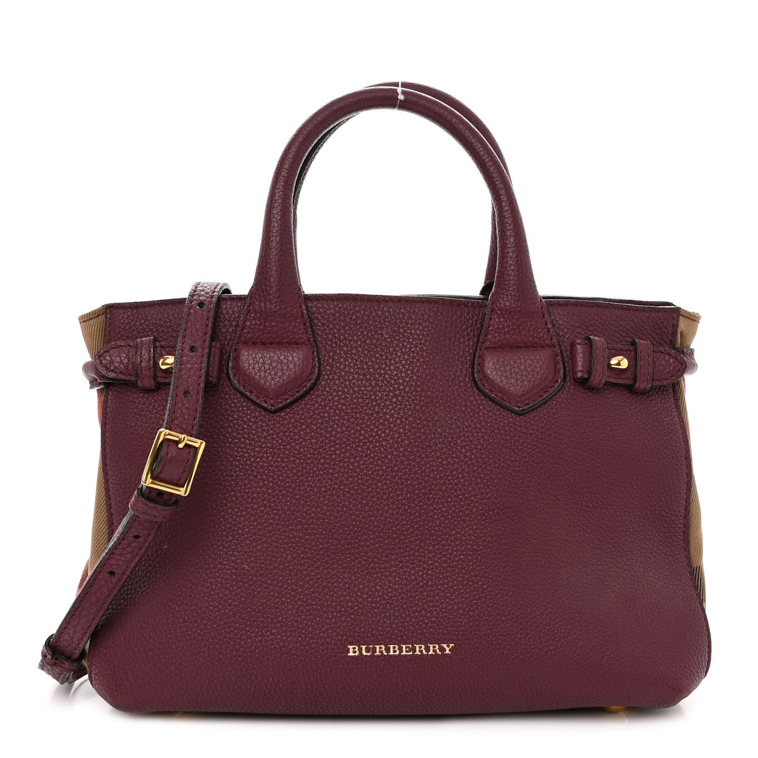 Burberry Grainy Calfskin House Check Small Banner Tote Elderberry 1 of 14