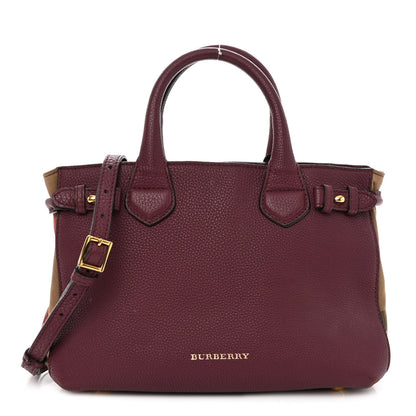 Burberry Grainy Calfskin House Check Small Banner Tote Elderberry 1 of 14
