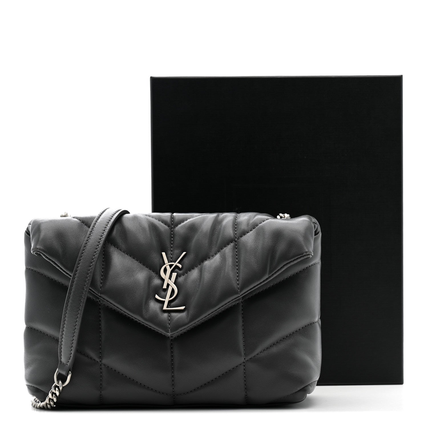 Saint Laurent Lambskin Quilted Toy Loulou Puffer Monogram Chain Satchel Storm 12 of 12