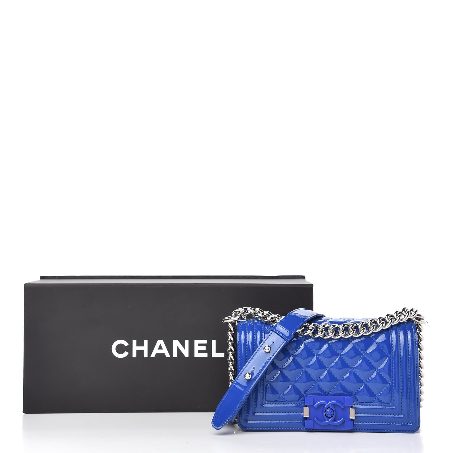 Chanel Patent Calfskin Quilted Small Plexiglass Boy Flap Blue 10 of 10
