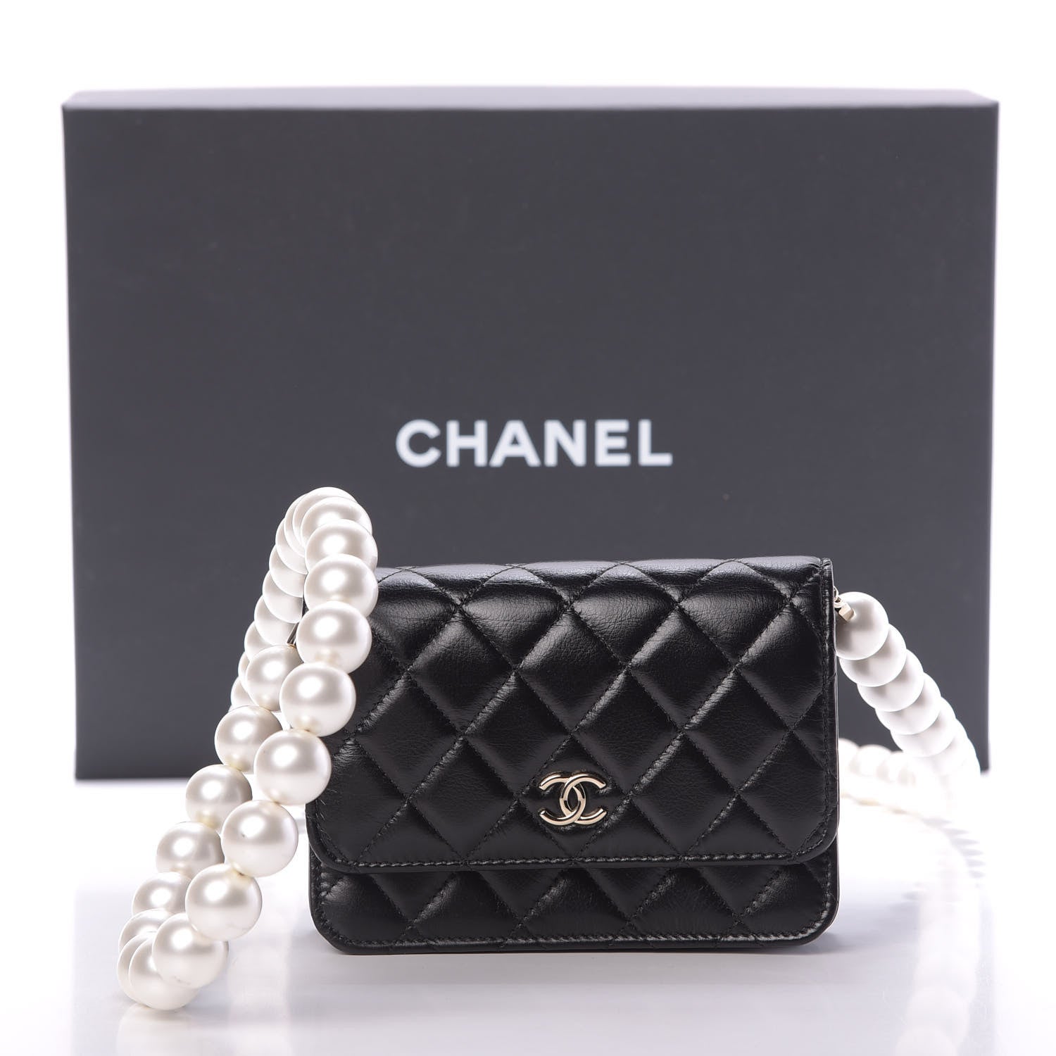 Chanel Calfskin Quilted Mini Maxi Pearls Wallet On Chain WOC Black 11 of 11