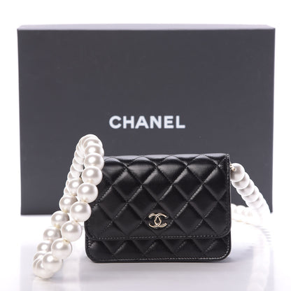 Chanel Calfskin Quilted Mini Maxi Pearls Wallet On Chain WOC Black 11 of 11