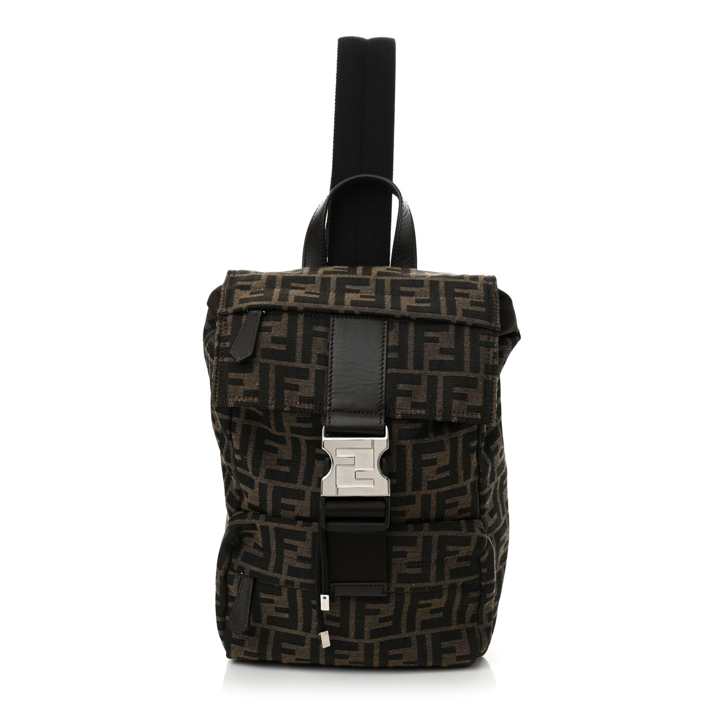Recycled Fabric Jacquard Vitello Astro FF 1974 Small Fendiness Backpack Tobacco Moro Black