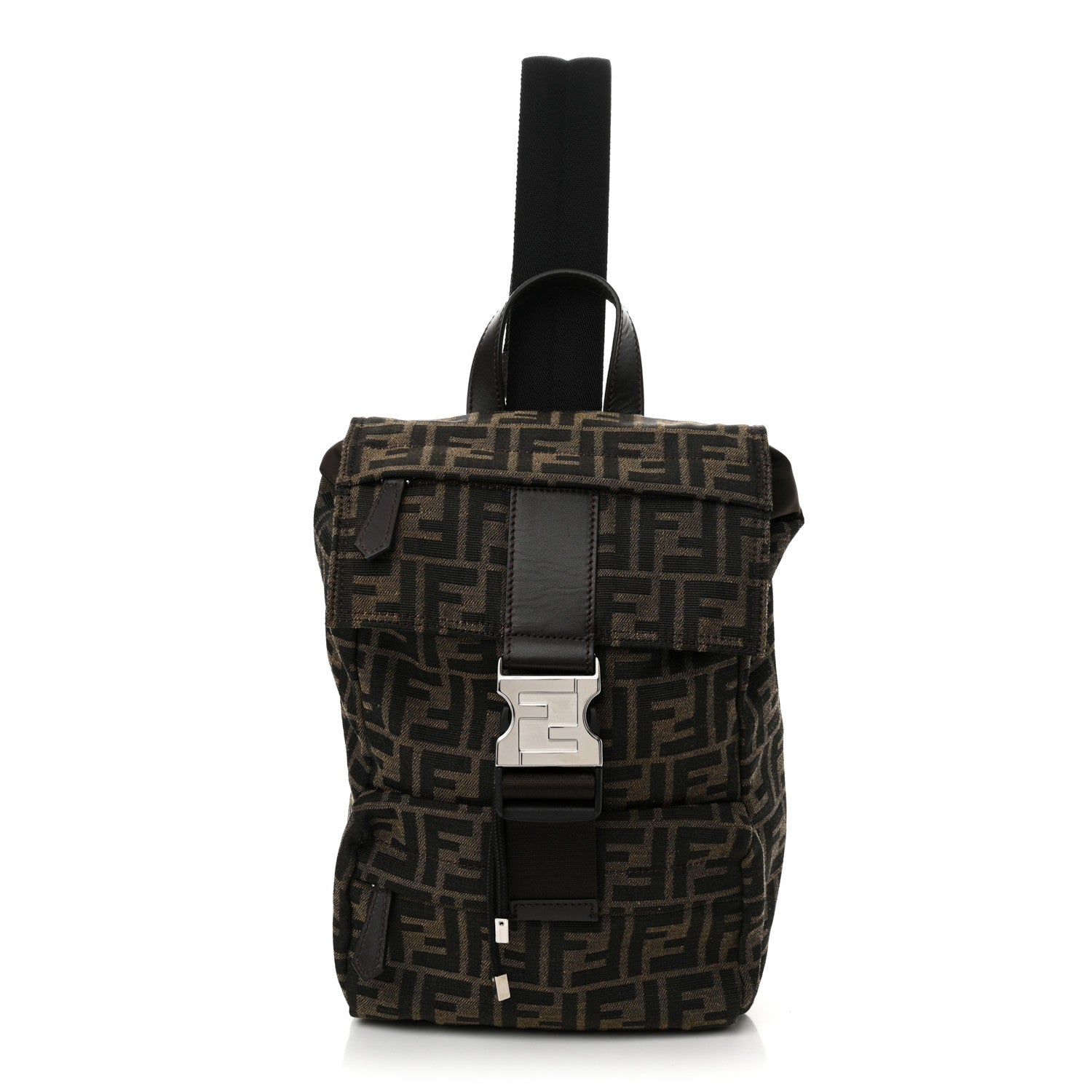 Fendi Recycled Fabric Jacquard Vitello Astro FF 1974 Small Fendiness Backpack Tobacco Moro Black 1 of 11