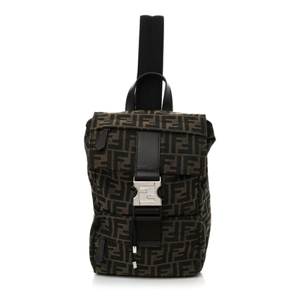 Fendi Recycled Fabric Jacquard Vitello Astro FF 1974 Small Fendiness Backpack Tobacco Moro Black 1 of 11
