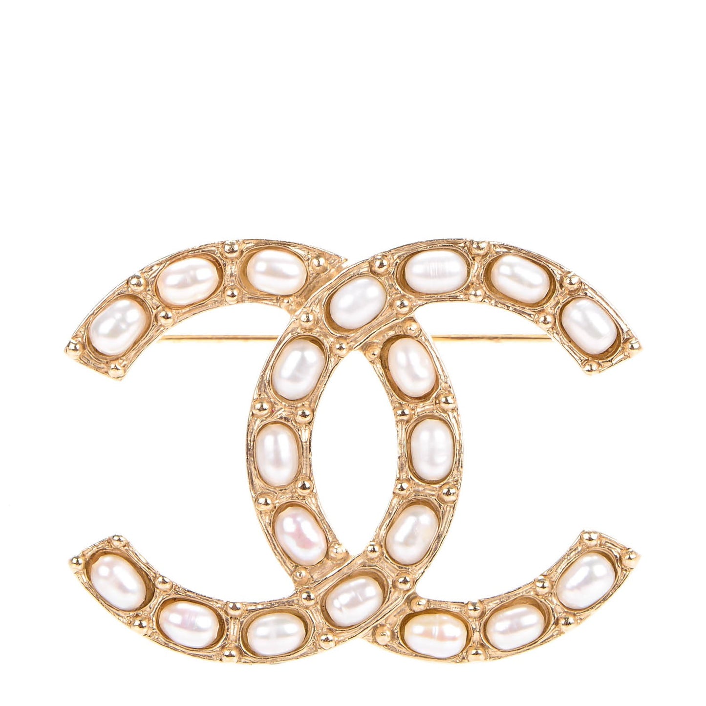 Pearl Large CC Brooch Gold