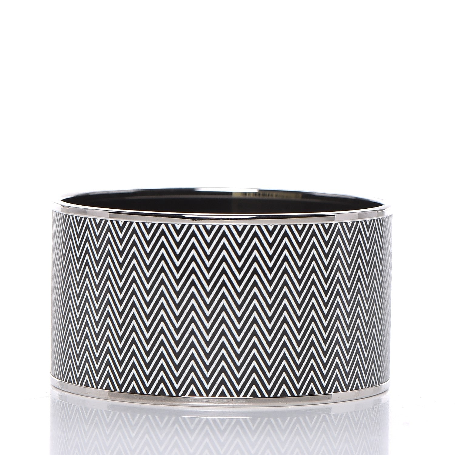 Hermes Enamel Printed Extra Wide Chevron Bracelet 65 Black 3 of 6