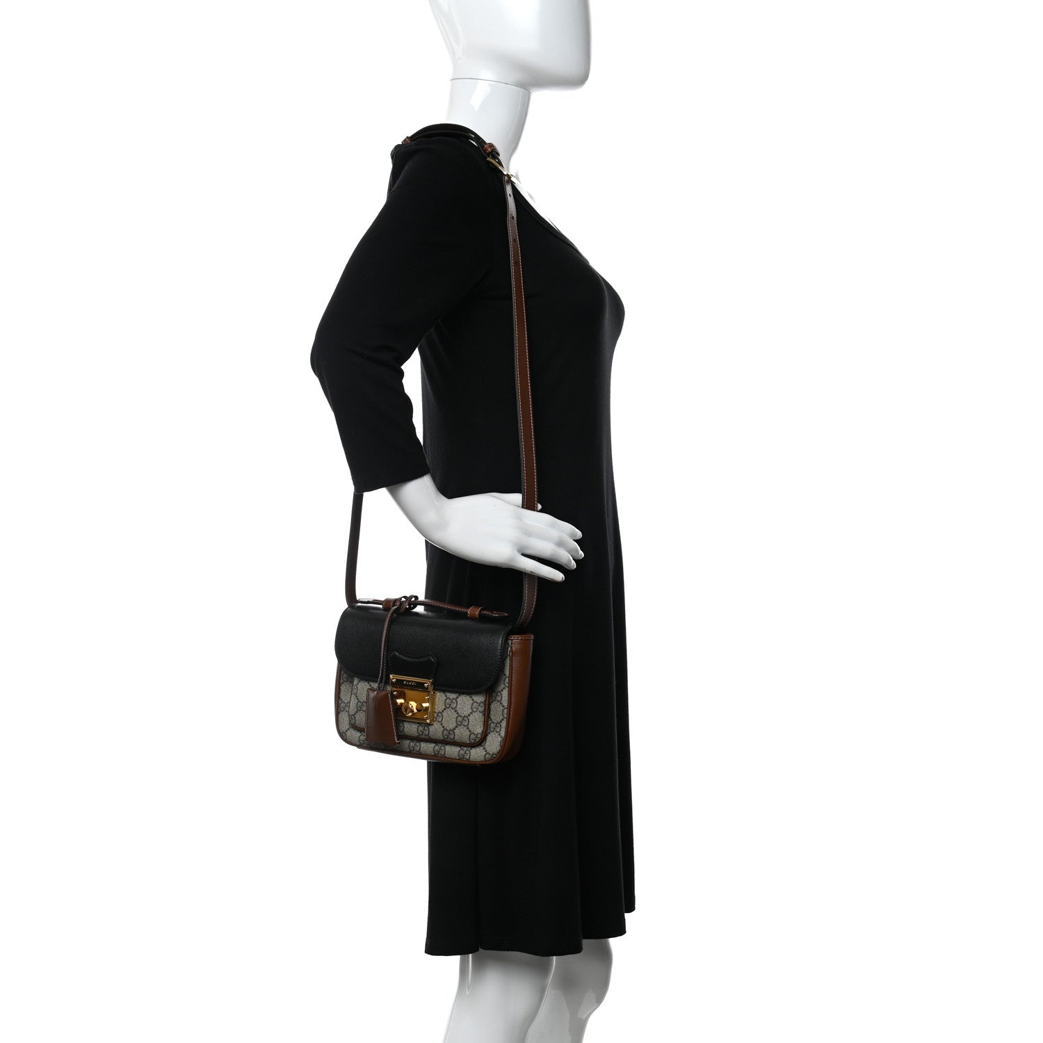Gucci GG Supreme Monogram New Sakai Lux Calfskin Mini Padlock Flap Pocket Shoulder Bag Beige Ebony Black Cuir 2 of 13