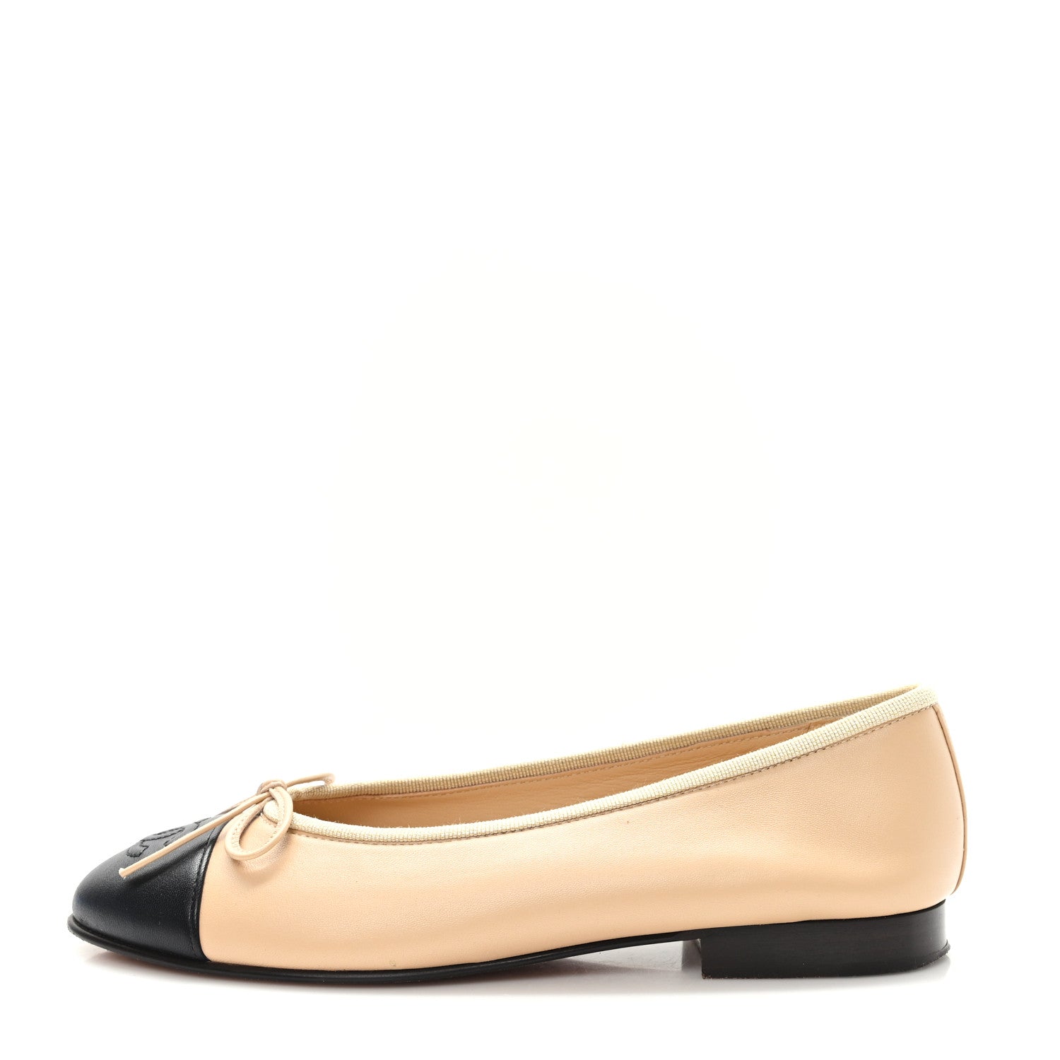 Chanel Lambskin Cap Toe CC Ballerina Flats 35 Beige Black 1 of 10