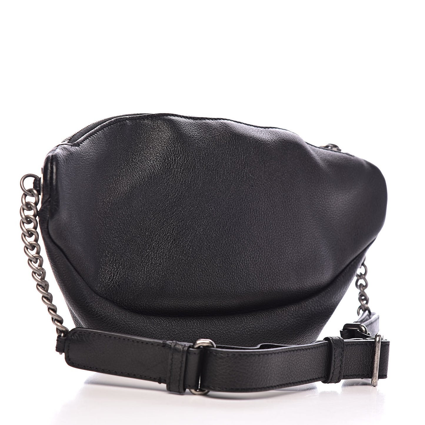 Grained Calfskin Quilted Casual Rock Waist Bag Fanny Pack Black