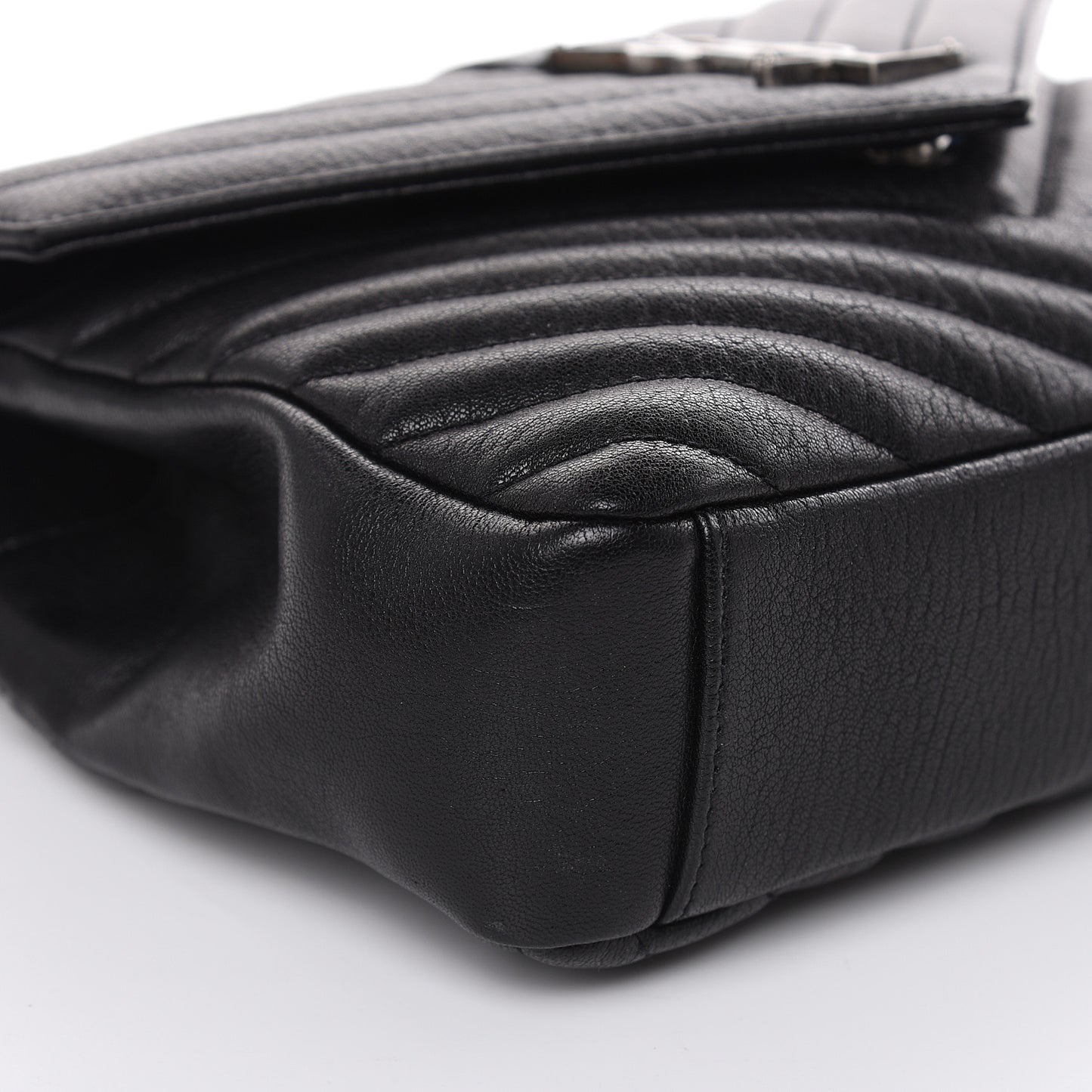 Sheepskin Matelasse Chevron Monogram Medium College Bag Black