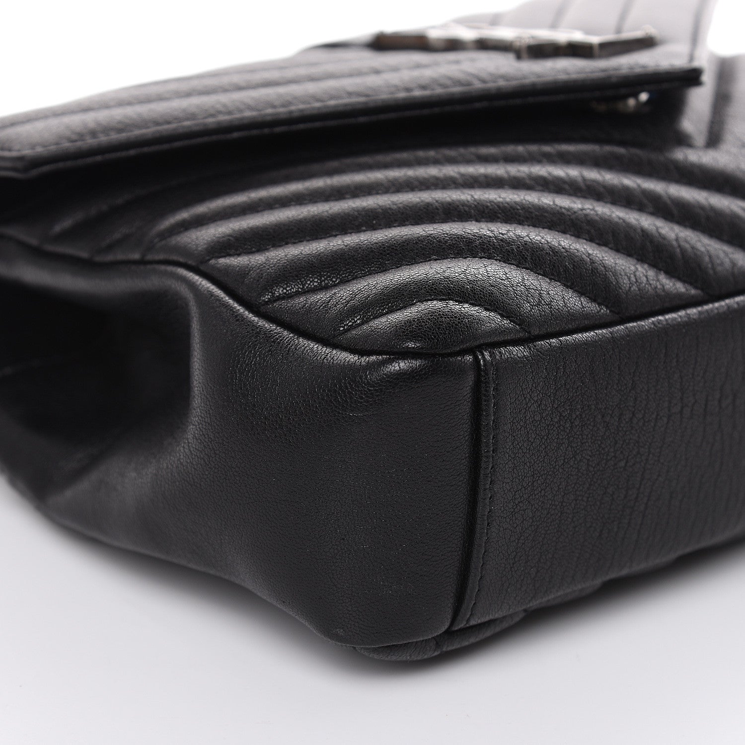 Saint Laurent Sheepskin Matelasse Chevron Monogram Medium College Bag Black 8 of 11
