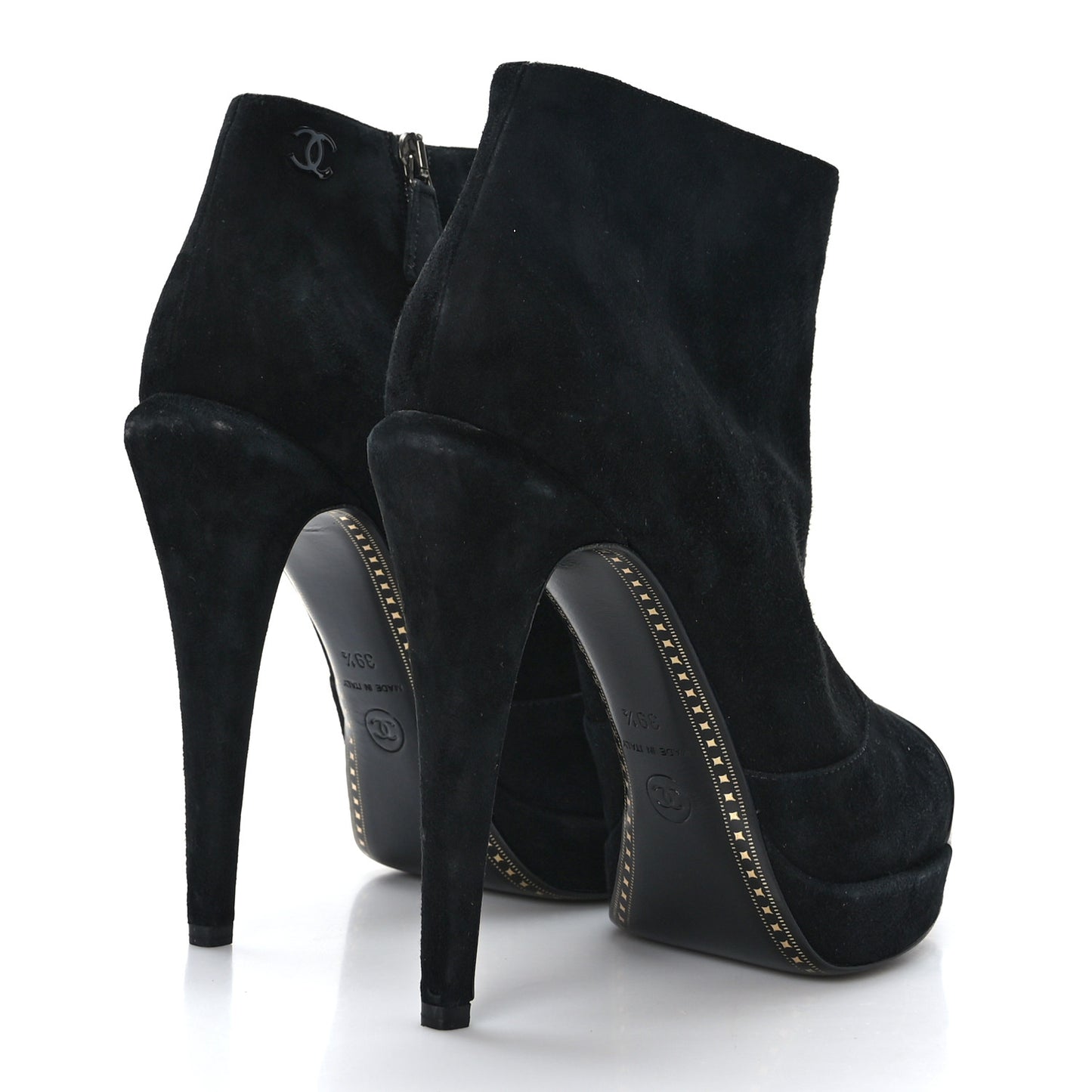 Suede Patent CC Cap Toe Platform Ankle Boots 39.5 Black