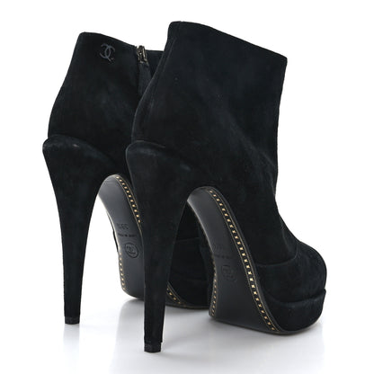 Chanel Suede Patent CC Cap Toe Platform Ankle Boots 39.5 Black 4 of 8
