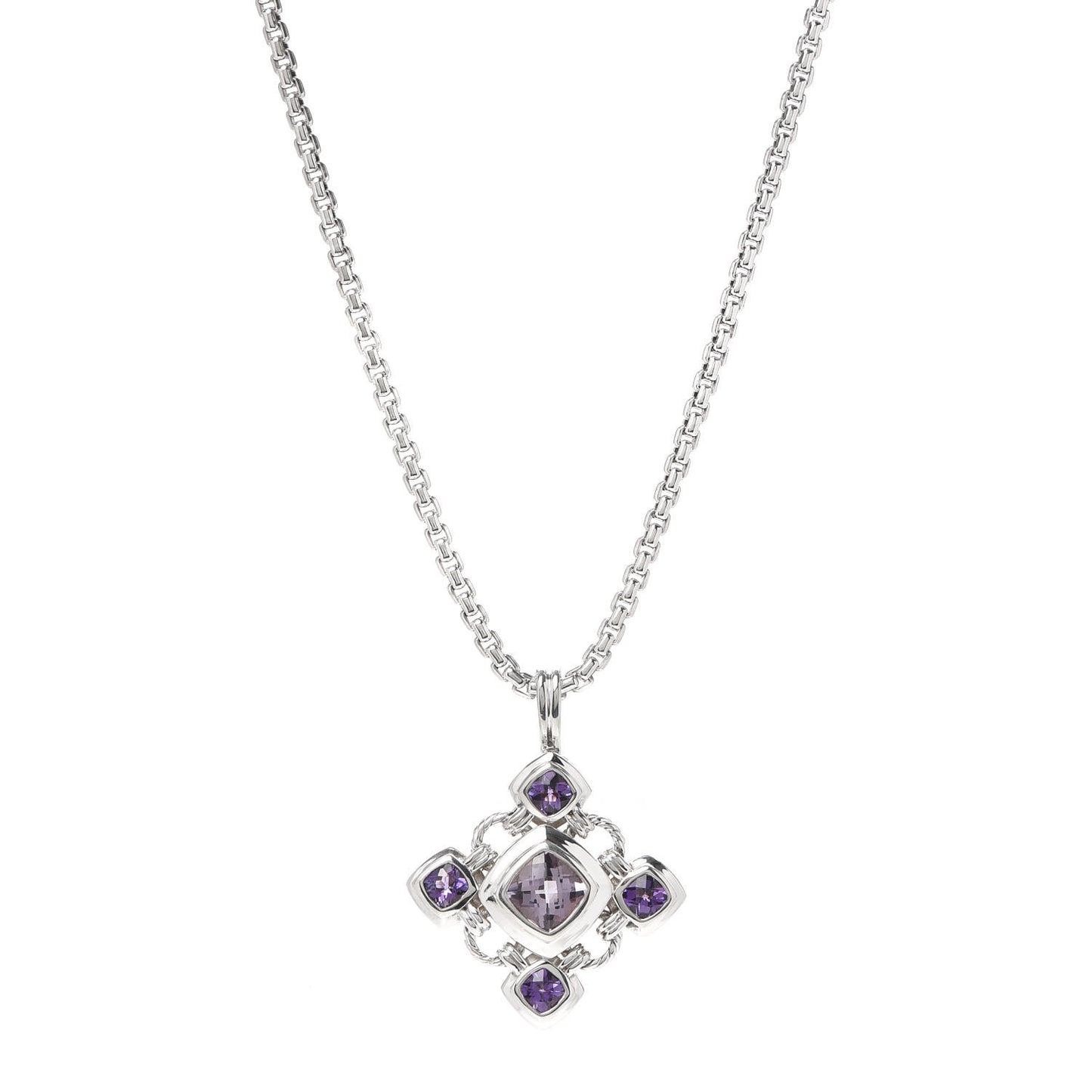 Sterling Silver 14K Yellow Gold Amethyst Renaissance Cross Pendant Necklace