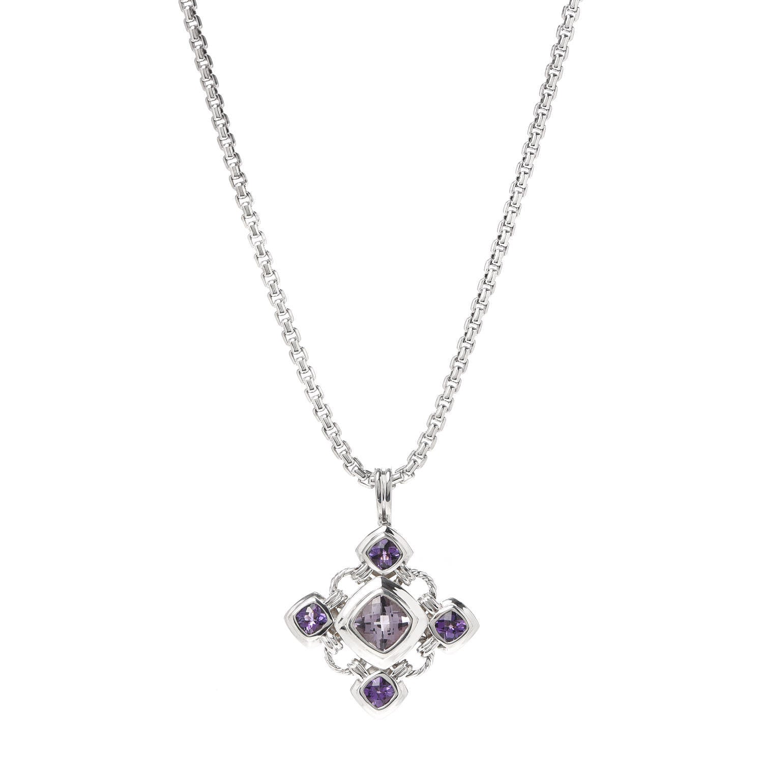 David Yurman Sterling Silver 14K Yellow Gold Amethyst Renaissance Cross Pendant Necklace 1 of 5